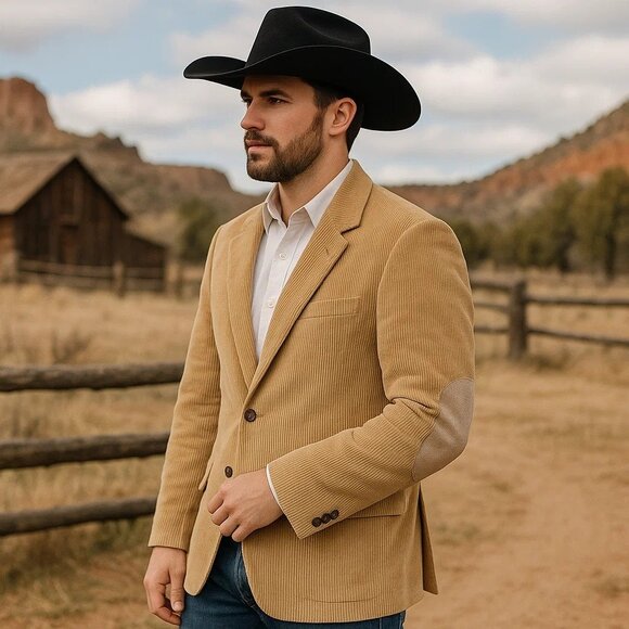 Bret Lawrence Tailored Brown Corduroy Elbow Patch Men's Blazer Suit Jacket 44 R - Picture 1 of 16